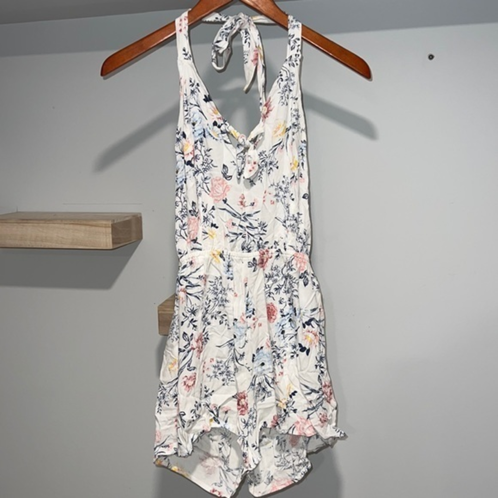 pacsun white romper halter neck floral